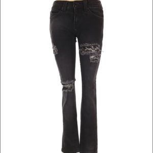 Distressed Boot Cut Denim; Lace Detail; 26” Waist